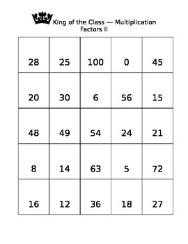 Preview of Multiplication Fact Game II