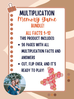 Preview of Multiplication Fact Memory Game- ALL FACTS 1-12 BUNDLE