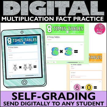 Preview of Multiplication Fact Practice 8s Self Grading Google Form Quiz Multiplying