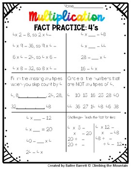 multiplication fact practice homework