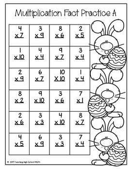 Multiplication Fact Practice - Spring Easter by Teaching High School Math