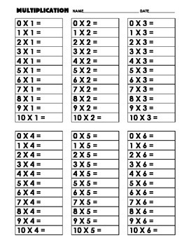 Preview of Multiplication Facts 0 - 12 Large Print