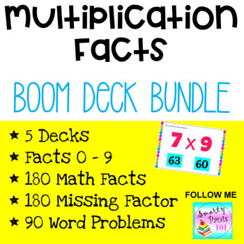 Preview of Multiplication Facts 0 - 9 with Word Problems l BOOM Deck l BUNDLE