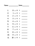 Multiplication Facts 0 to 10 - Fours