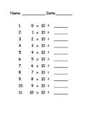 Multiplication Facts 0 to 10 - Tens