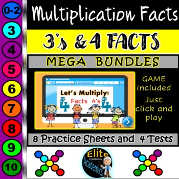 Preview of Multiplication Facts 3' & 4's MEGA BUNDLE: Games, Worksheets and Tests