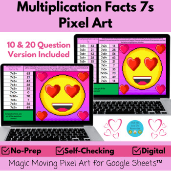 Preview of Multiplication Facts 7s Valentines Day Math Pixel Art Mystery Picture