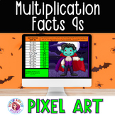 Multiplication Facts 9s Halloween Math Pixel Art