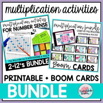 Preview of Multiplication Facts Activities 2's-12's Boom Cards™ and Printable BUNDLE