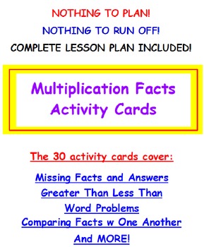 Preview of Multiplication Facts Activity Task Cards and Lesson Plan (30 Cards)