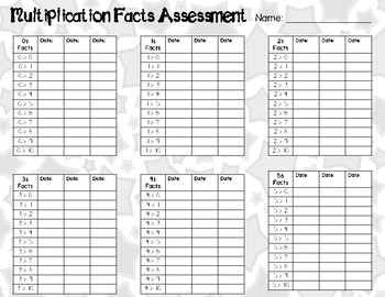 Preview of Multiplication Facts Assessment Recording Sheet