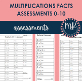 Multiplication Facts Assessments 0-10 (Answer Keys INCLUDED)