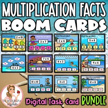 Preview of Multiplication Facts BOOM Cards BUNDLE | Digital Task Cards | Beach Theme