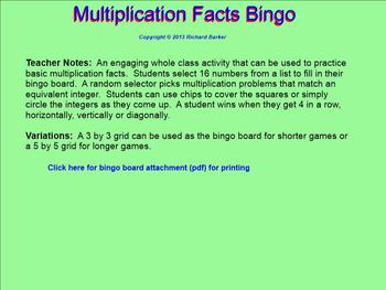 Preview of Multiplication Facts Bingo for the SMARTboard