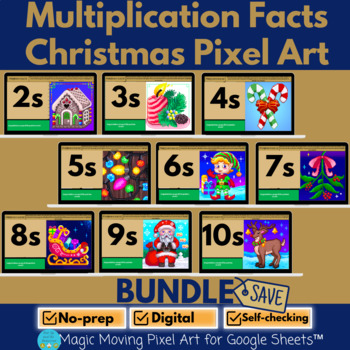 Preview of Multiplication Facts Christmas Holiday Pixel Art BUNDLE