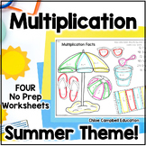 Multiplication Facts Color by Number - Summer Math Worksheets