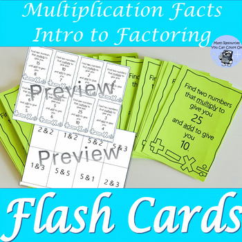 Preview of Multiplication Facts Differentiation, Intro to Factoring Flash Cards