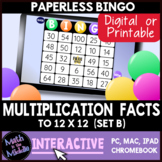 Multiplication Facts Digital Bingo Review Game (to 12x12, set B)