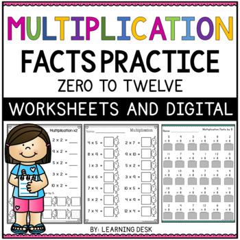 Preview of Multiplication Facts Fluency Practice Basic Math Mixed Worksheets Google Slides