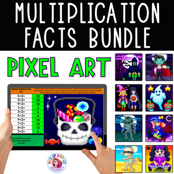 Preview of Multiplication Facts Halloween Math Pixel Art BUNDLE Google Sheets