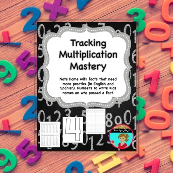 Preview of Tracking Multiplication Mastery Note Home and Number Posters English and Spanish