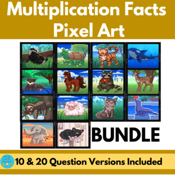 Preview of Multiplication Facts Pixel Art BUNDLE | Animals