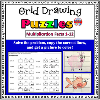 Preview of Multiplication Facts Practice Activity Grid Drawing Math Puzzles