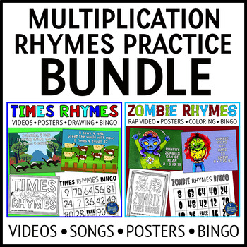 Preview of Multiplication Facts Practice Videos Songs Posters and Bingo Games Bundle
