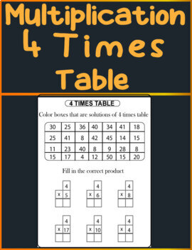 Preview of Multiplication Facts Practice Worksheets And Activities 4 Times Table.