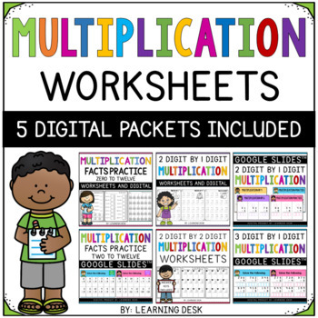 Preview of Multiplication Facts Practice Worksheets Google Slides™