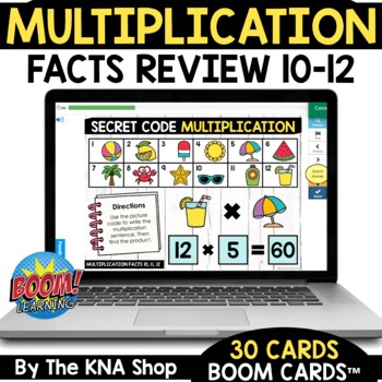 Preview of Multiplication Facts Review 10 to 12 Boom Cards Summer Secret Code
