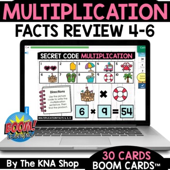 Preview of Multiplication Facts Review 4 to 6 Boom Cards Summer Secret Code