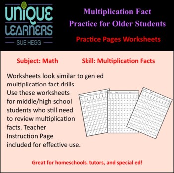 Preview of Multiplication Facts Review for Older Students