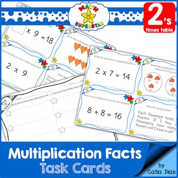 Preview of Multiplication Facts Task Cards - 2's times table