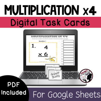 Preview of Multiplication Facts Task Cards | Times 4 | Self-Checking | DIGITAL + PRINT