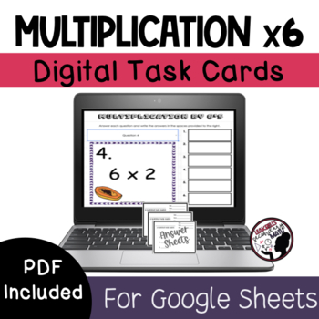 Preview of Multiplication Facts Task Cards | Times 6 | Self-Checking | DIGITAL + PRINT