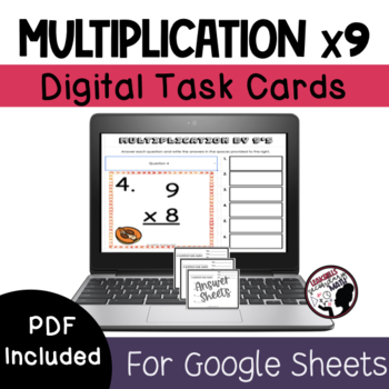Preview of Multiplication Facts Task Cards | Times 9 | Self-Checking | DIGITAL + PRINT