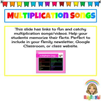 Preview of Multiplication Facts (Video/Song Links) Slide