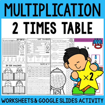 Preview of Multiplication Facts Practice Worksheets 2 Times Table and Google Slides™ Cards