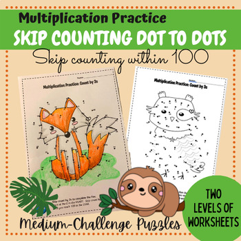 Preview of Multiplication Facts Worksheets - Skip Counting Dot to Dots - Animal Themed
