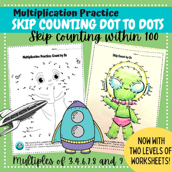 Preview of Multiplication Facts Worksheets - Skip Counting Dot to Dots - Space Theme