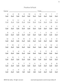 multiplication facts x6 practice activities by jan lindley tpt