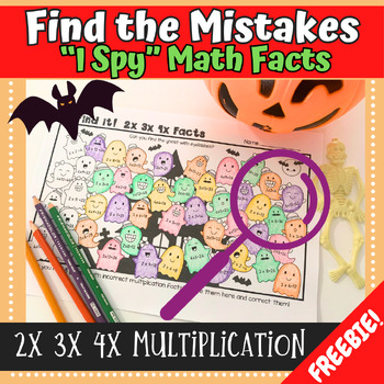 Preview of Multiplication Facts x2 x3 x4 - Halloween Fact Fluency - I Spy Game FREEBIE!