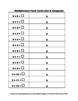 Preview of Multiplication Flash Card Strips