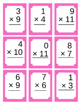 Preview of Multiplication Flash Cards (0-12), 54 Flashcards with Solution