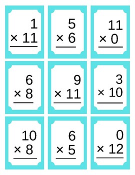 Preview of Multiplication Flash Cards (0-12), 63 Flashcards with Solution