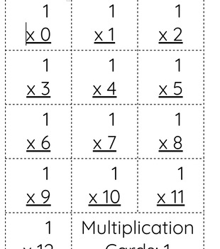 Preview of Multiplication Flash Cards 0-12 Facts