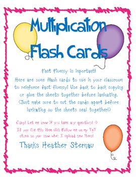 Preview of Multiplication Flash Cards 0 - 12 - Free!