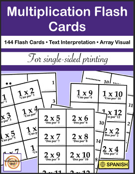 Preview of Multiplication Flash Cards - Array & Text - (for single-sided printer) - SPANISH