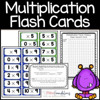 Preview of Multiplication Flash Cards - Math Fact Fluency - Printable- With Answers on Back